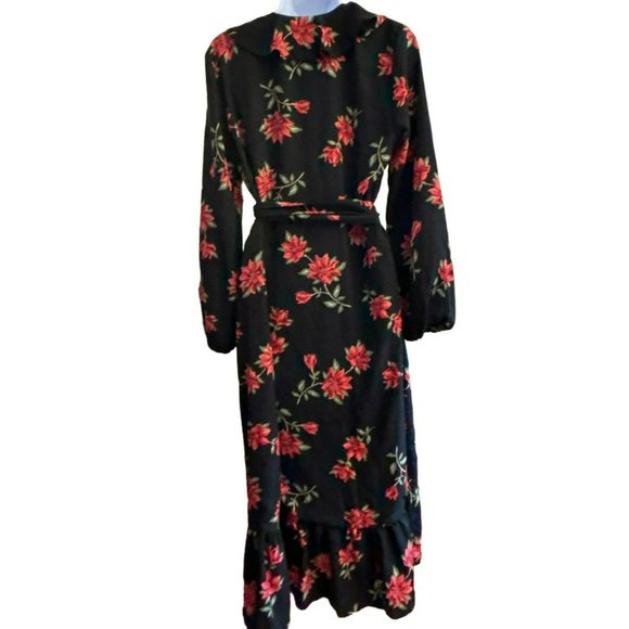 Draper James RSVP Women's Black Red Floral Midi Dress Size Medium V Neck - Picture 4 of 5